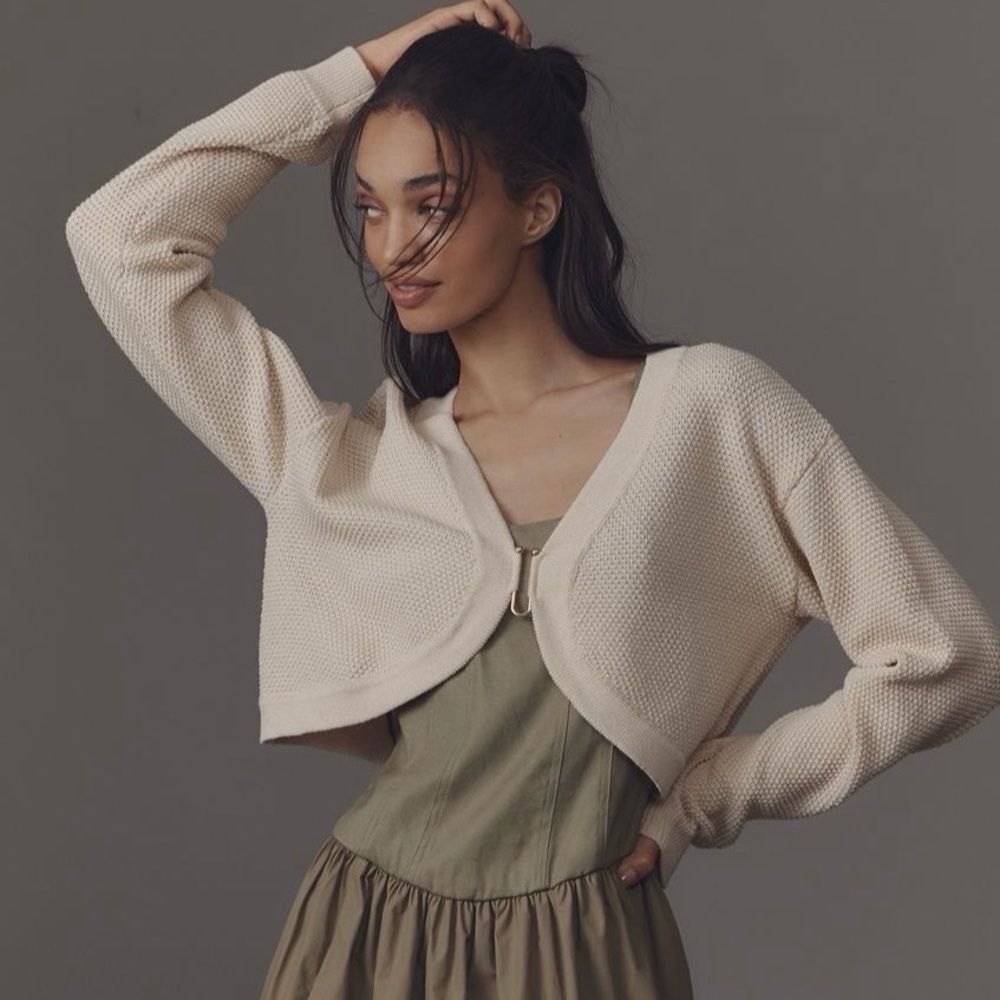 Flat White by Anthropologie Waffle Knit Cardigan Sweater Shrug (NEW)
